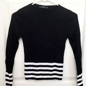 Zara Knit black & white long sleeve shirt top